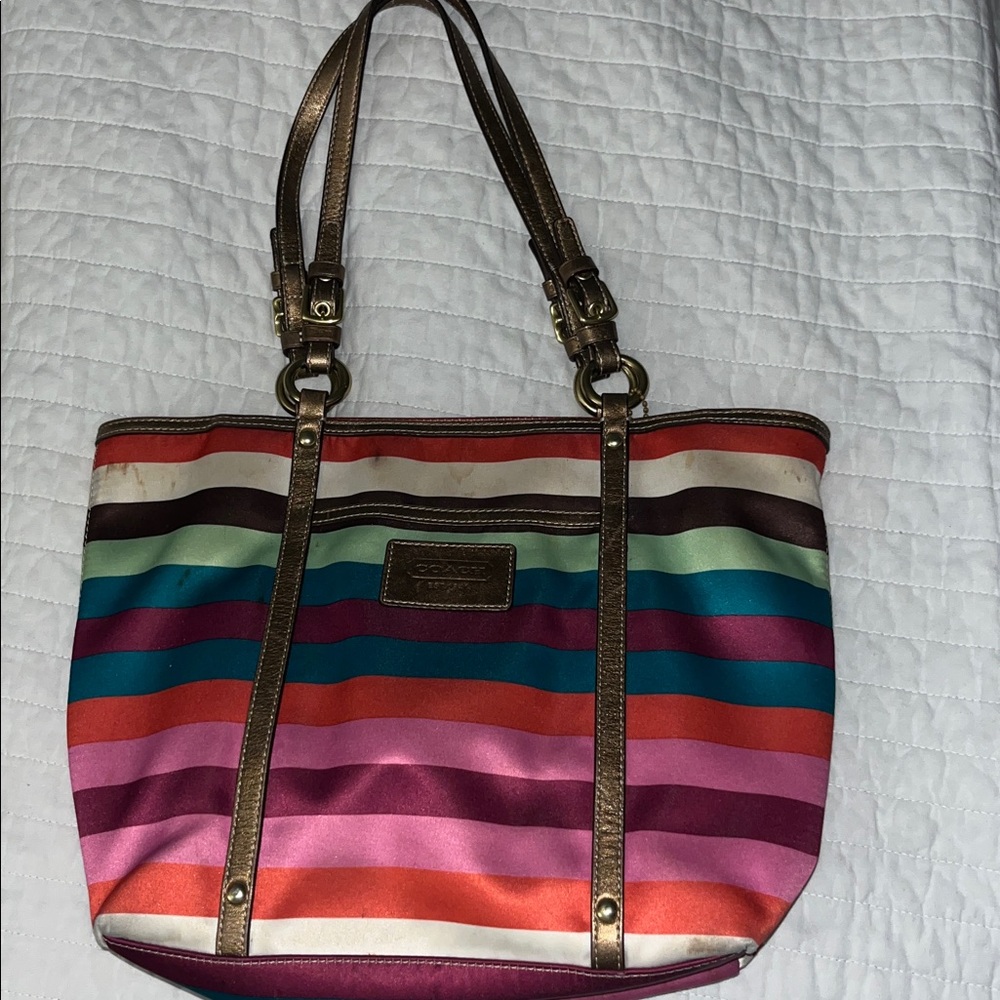 Coach Legacy Striped Sateen Tote
